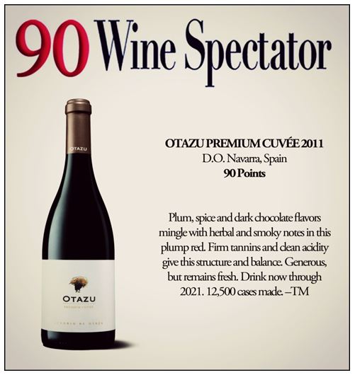 Otazu Premium Cuvée 2011 obtiene 90 puntos en la revista Wine Spectator