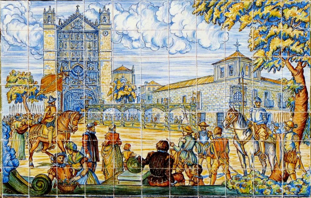 Pasarela que unía Pimentel y San Pablo, reproducida en los azulejos que adornan el zaguán del palacio.